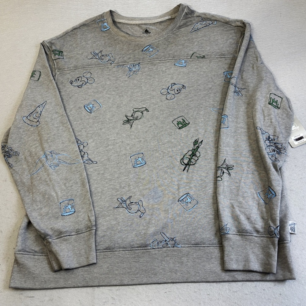 Disney Parks Sweatshirt Mens XL Grey Ink Paint AOP Lightweight Pullover NWT